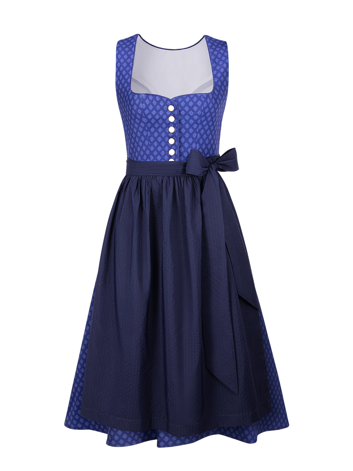 Damen Blau Knöpfen Geometrische Muster Dirndl Daniela